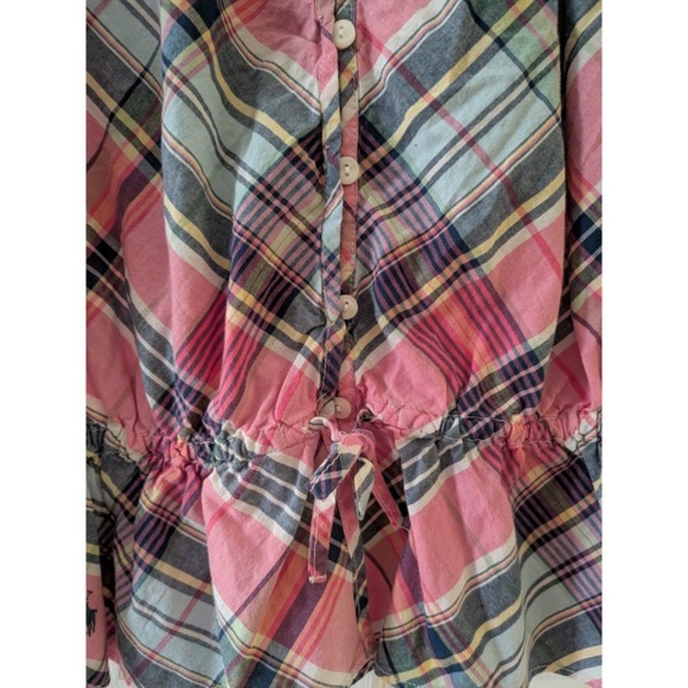 Ralph Lauren Girls Pink Blue Plaid Peplum Button Front Blouse Top Size 8 - Picture 7 of 8